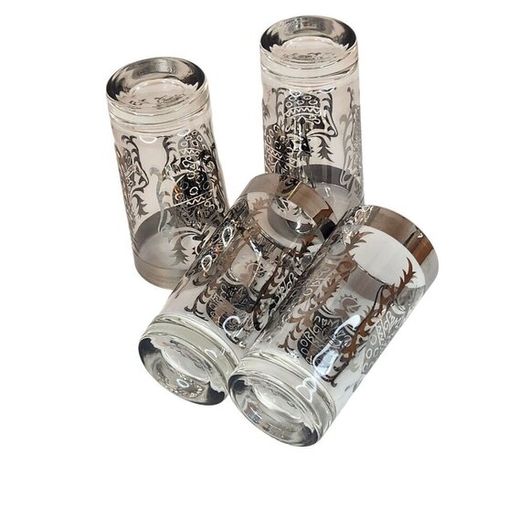 Vintage Kimiko Bar Glasses Silver Guardian Shield Coat Of Arms Tall Tumblers HIg - Picture 7 of 16
